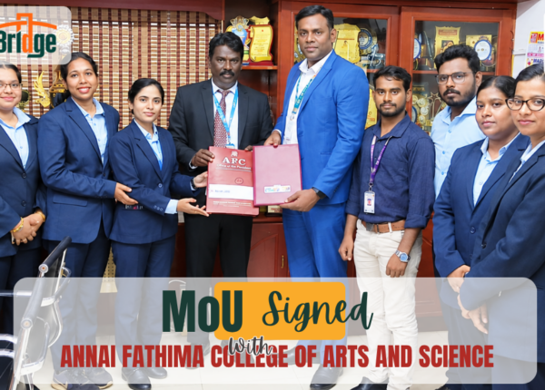 Annai Fathima College MoU with CampusBridge signed by Dr. S. Thabasu Kannan and Mr. Veerabaskaran K