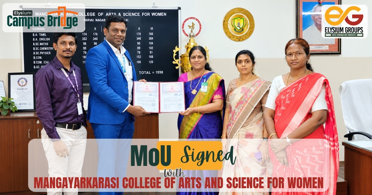 Mangayarkarasi College MoU with CampusBridge signed by Dr. Uma Baskar and Mr. Veerabaskaran K