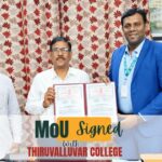 Thiruvalluvar College MoU with CampusBridge signed by Dr. Major L. Ravisankar and Mr. Veerabaskaran K
