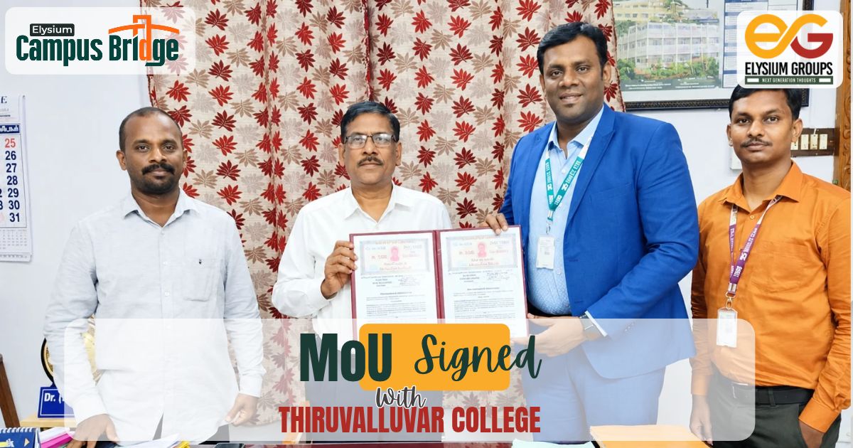 Thiruvalluvar College MoU with CampusBridge signed by Dr. Major L. Ravisankar and Mr. Veerabaskaran K